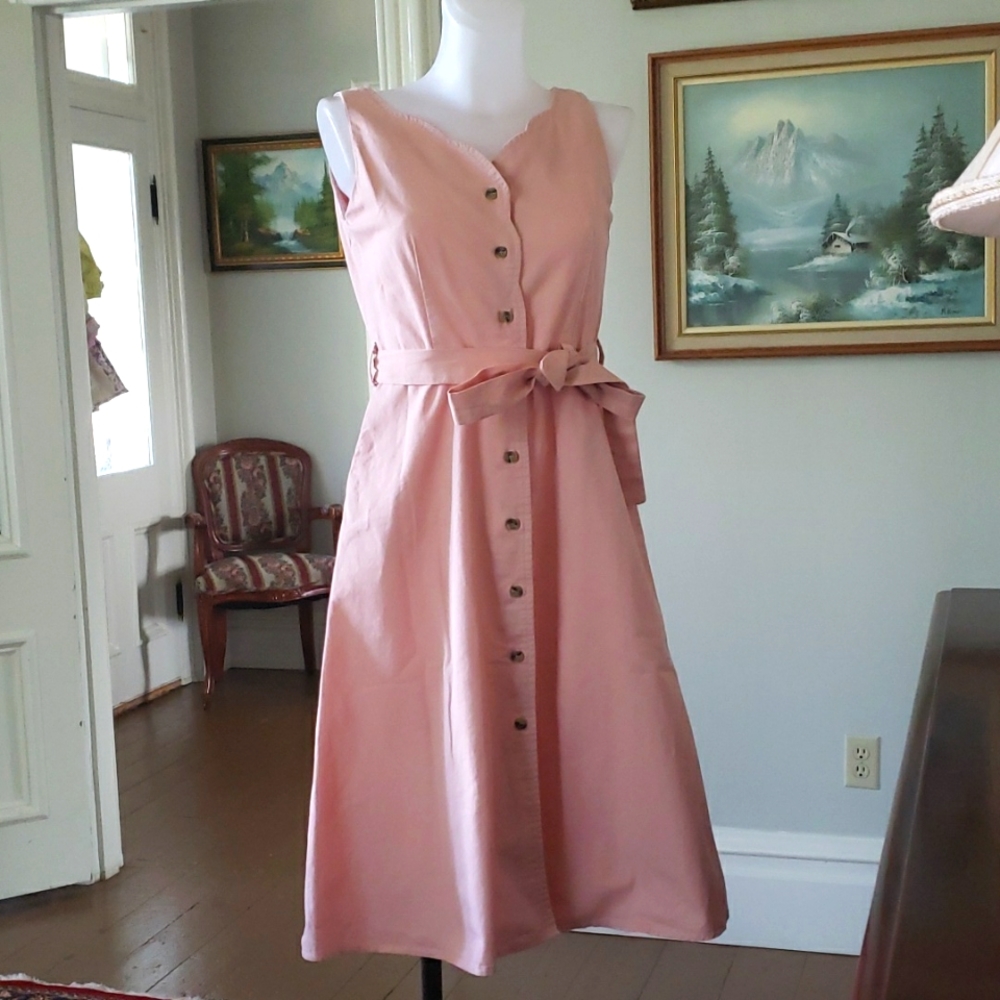 VINTAGE! Cotton Sleeveless Belted Midi Dress by Sui Sui Size M